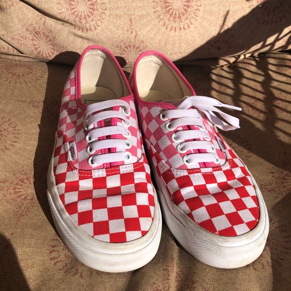 pink and red checkered vans